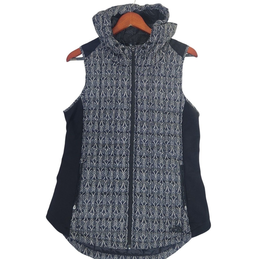 The‎ North Face Puffer Vest Women's Medium Hooded Geometric Pattern Nylon